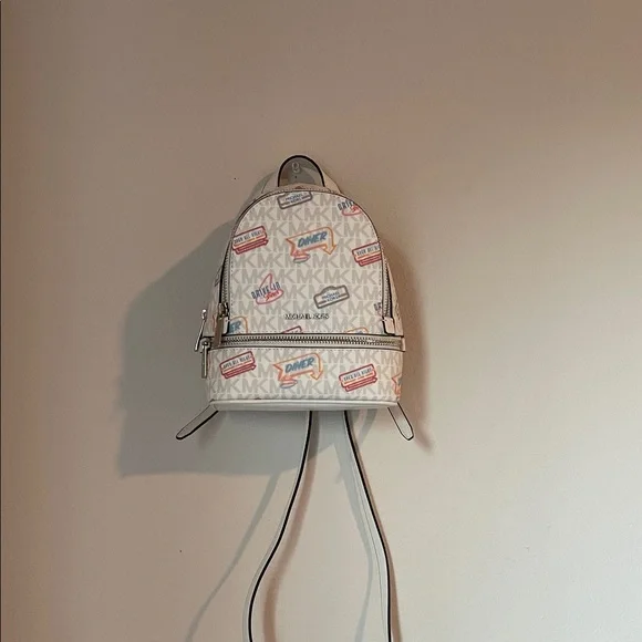 Michael Kors White Crossbody/backpack with Retro Print